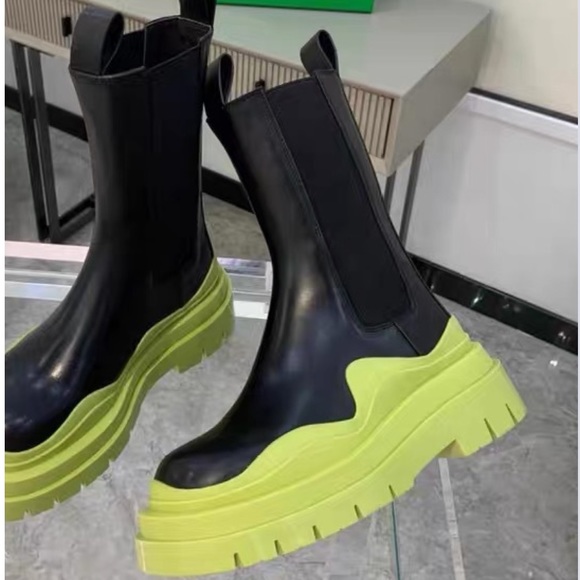 COPY - Chelsea Black /Lime Lug Sole Boots 🥾 - Picture 1 of 4